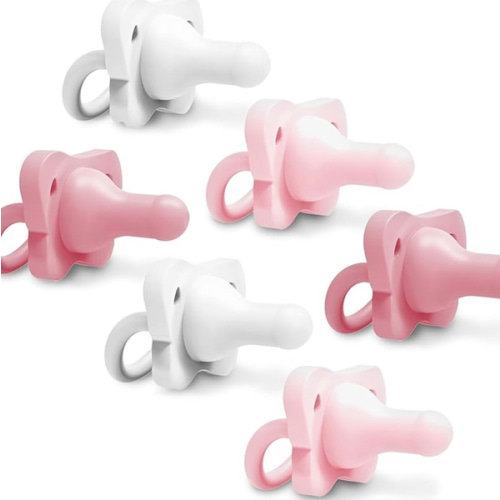 Dr. Brown's HappyPaci 100% Silicone Baby Pacifier, Contoured One-Piece Design, Pink, White, Light Pink, 0-6m, BPA-Free, 6 Pack
