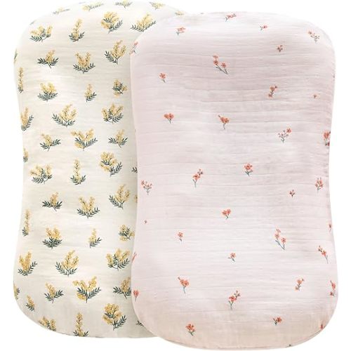 LifeTree Muslin Baby Lounger Cover, Acacia and Flower Pattern, 30.7in x 20in