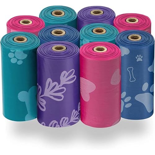 Best Pet Supplies Dog Poop Bags for Waste (150 Bags) Refuse Cleanup, Doggy Roll Replacements for Outdoor Puppy Walking and Travel, Leak Proof and Tear Resistant, Thick Plastic - Assorted Colors