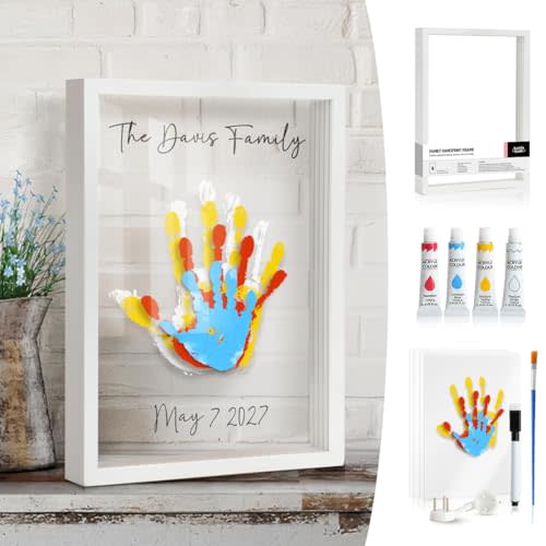 Kaciola Family Handprint Kit, DIY Newborn Keepsake Frame, Baby Hand and Footprint Kit, Unique New Baby Gift for Mothers Day Crafts Anniversary (White)