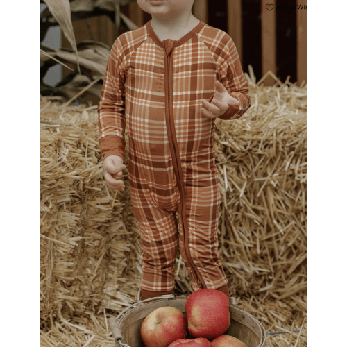 Caramel Dipped Plaid Zipper Romper IMJ x Bre Sheppard – In My Jammers