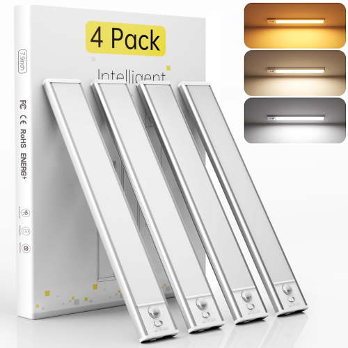 DAYBETTER 34 LED Under Cabinet Lights, USB Rechargeable Closet Lighting kit with Motion Sensor and Magnetic Strip for Wardrobe, Kitchen Wireless Lighting,4 Pack