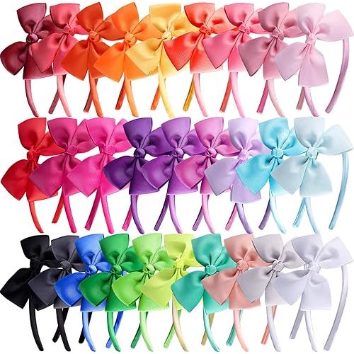 SIQUK 28 Pieces Bow Headbands Grosgrain Ribbon Hair Bands for Girls