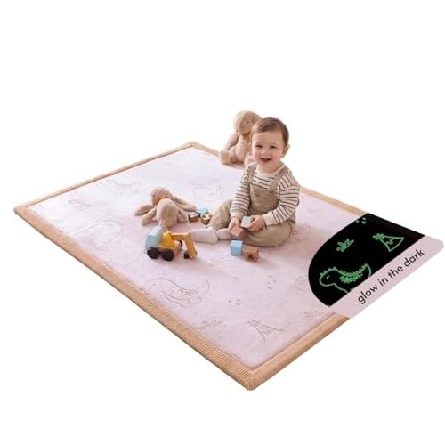 Hakuna Matte GlowCloud Baby Play Mat for Floor 47”x 67” Dinosaurs – Coral Velvet Memory Foam Rug for Crawling & Cozy Play – Non-Slip, Water-Resistant, Easy-Care Tummy Time Mat, Playmat for Playpen