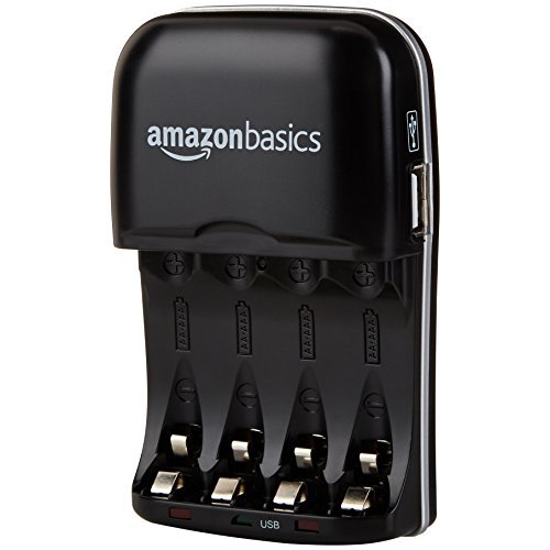 Amazon Basics Rechargeable Battery Charger for AA & AAA Ni-MH Batteries with USB Port, Portable, Travel-Friendly, Over-Charge Protection, Black