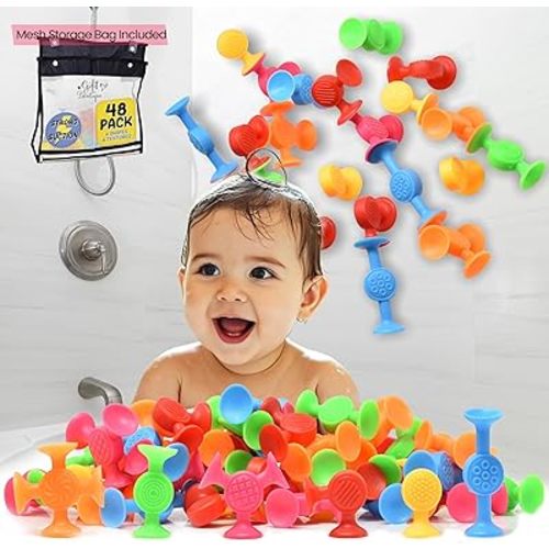 48 Pack Toddler Suction Cup Bath Toys for Kids Ages 1-3, Sensory Bath Toys for High Chair Car Window and Airplane Travel Essentials, Toddler Stocking Stuffers