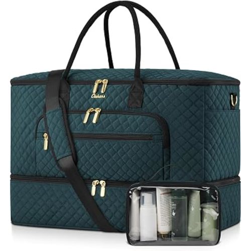 Travel Duffle Bag, Wide Open Large Weekender Bag for Women with Shoe Compartment, Carry on Overnight Bags with Toiletry Bag, Hospital Bag for Women Labor Delivery with Wet Pocket (Dark Green)