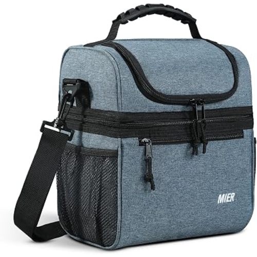 MIER Insulated Lunch Box Bags for Men Women, Dual Compartment, Bluesteel
