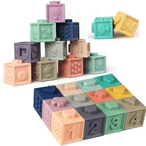 Soft Stacking Blocks for Baby - Sensory Montessori Toys Toddler Activities - Gifts for Boy Girl 6 9 12 18 Months 1 2 3 Year Old Birthday - Infant Bath Toys