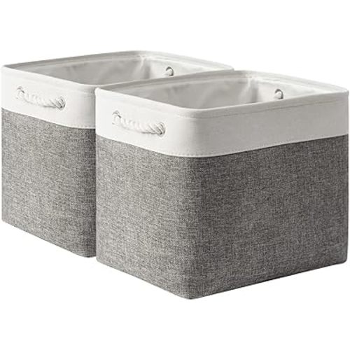 TcaFmac Organization and Storage Basket for Organizing - 16x12x12 inch Large 2 Pack Collapsible Storage Bins for Shelves, Fabric Storage Cubes for Box Closet Cloth Toy Books Kids (White & Grey)