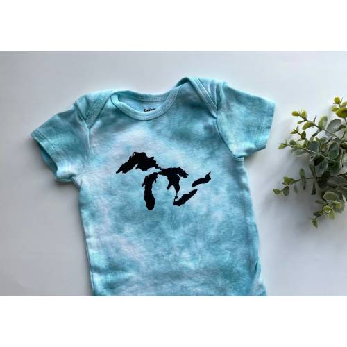 Tie Dye Great Lakes bodysuit | Hand Dyed | Michigan Baby Bodysuit | Great Lakes Baby Shirt | Boho Baby Clothes | Great Lakes