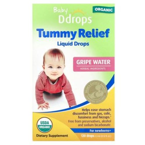 Ddrops Baby, Organic Tummy Relief Liquid Drops, For Newborns+, 120 Drops, 0.12 fl oz (3.3 ml)