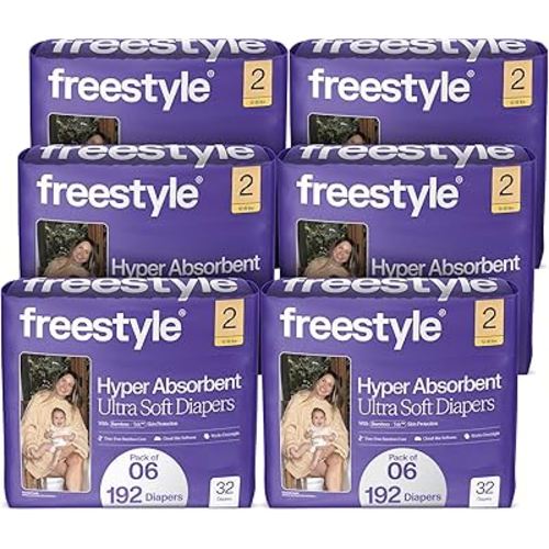 Freestyle BambooTek Diapers – (Size 2) Hyper Absorbent & Non-Toxic – Disposable Diapers for Sensitive Skin – Ultra Soft Diapers (12-18 lbs) – 192 Count