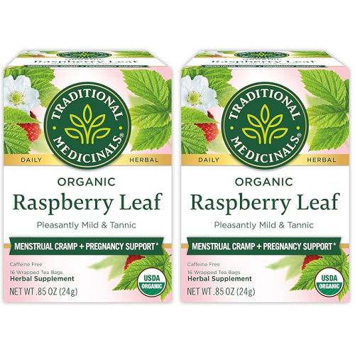 Traditional Medicinals Organic Raspberry Leaf Herbal Tea, Eases Menstrual Cramps & Supports Healthy Pregnancy, (Pack of 2) - 16 Tea Bags