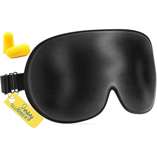 Jersey Slumber 100% Silk Sleep Mask for Women Men Side Sleeper - Light Blocking Eye Mask for Sleeping, Zero Pressure Soft Blindfold, Adjustable Strap, Silk Eye Cover for Travel Nap - Black