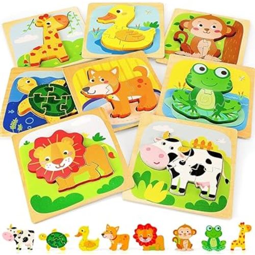 TOY Life Wooden Puzzles for Toddlers 2-4, Montessori Toys for 1 2 3 Year Old Boys Girls, Animals Puzzles Educational Learning Toys 2 Year Old, Easter Basket Stuffers Gifts Toy for Girl Boy 6M+