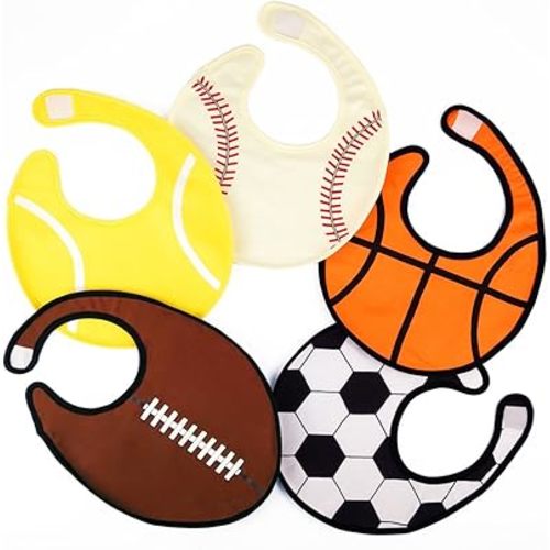 Waterproof Baby Boy Sports Bibs,Triple Layer-Cotton Front,Plastic Liner,Polyester Fleece Back,Highly Absorbent Drooling Burp Cloths for Boys Girls(5bibs)
