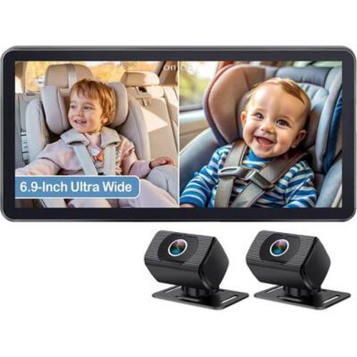 PRIMEPLUS - 2-Kids Baby Car Camera - Dual 1080P HD Monitor with 6.9" Ultrawide Display, USB Powered, 940nm No-Light Night Vision