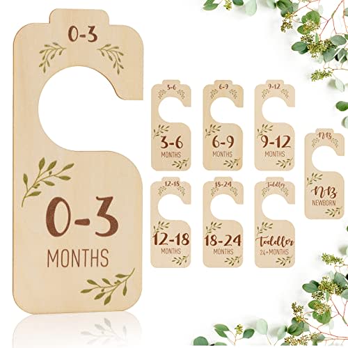 Giftacity Baby Closet Dividers for Clothes Organizer - Set of 8 Beautiful Wooden Double-Sided Baby Clothes Size Hanger Organizer from Newborn to 24 Months for Boho Nursery Decor