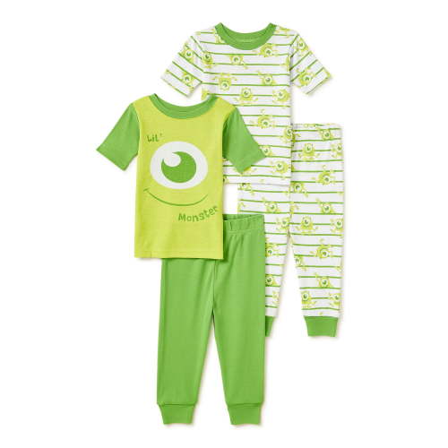 Monsters Inc. Toddler Boys Snug Fit Cotton Short Sleeve T-Shirt & Pants, 4-Piece Pajama Set, Sizes 9M-24M