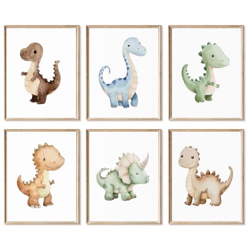 Dinosaur Nursery Wall Art Kids Canvas Poster baby Boy Nursery Wall Decor Watercolor Dino Prints Toddler Pictures cute Dinosaur Themed Artwork painting for Boys Room Bedroom 8x10 Inch Unframed set of 6