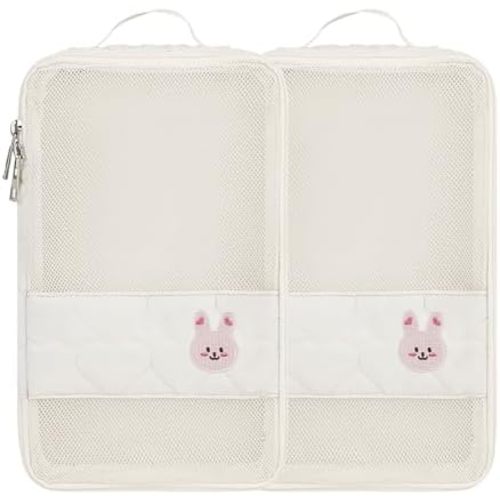 Baby Diaper Bag Organizer Pouches - 2 Pack Waterproof Pod Hanging Diaper Bag Cute Rabbit Bear Mesh Bag Reusable, Washable or Baby Cloth Diapers (Rabbit)