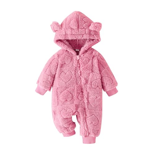 Newborn Baby Girl Warm Clothes Heart Hoodie Romper Ear Zipper Jumpsuit Girls Valentines Day Outfit Fall Winter