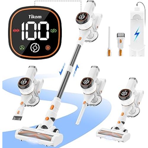 Tikom V500 Cordless Vacuum Cleaner for Home, 40000Pa/450W Stick Vacuum with LED Touch Screen, Charging Wall Dock, Anti-Tangle, Lightweight Handheld Vacuum for Pet Hair, Hard Floor, Carpet