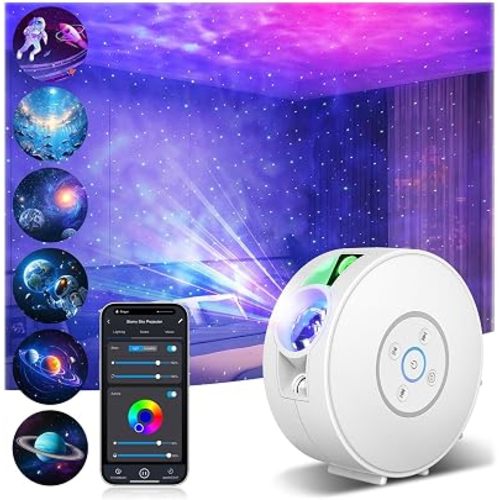 Galaxy Projector,Star Projector,Northern Lights Projector with 6 Film Discs,24H Timer,White Noises,Bluetooth Speaker,Smart APP&Voice Control,LED Starlight Night Light Projector for Kids Bedroom White