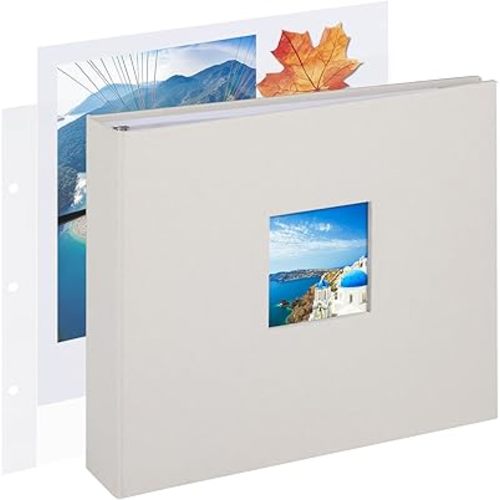 8x8 DIY Small 3 Ring Scrapbook Photo Album Journal with 30 Plastic Sleeves 60 Pages and Fabric Cover for Baby Travel Wedding Couple Anniversary Kids Adventure(Beige Cover/White Pages)