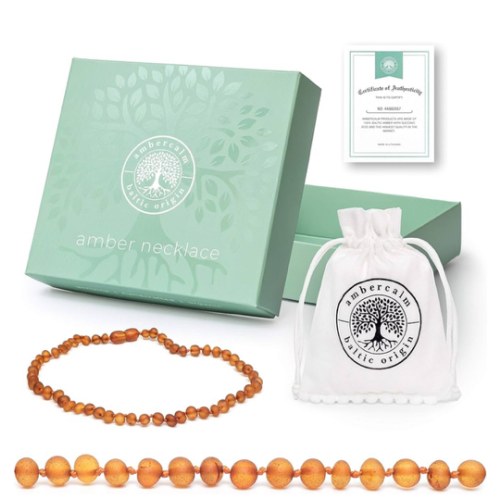 Baltic Amber Necklace - Raw Unpolished Amber Baroque w/Certified Genuine Baltic Amber Cognac 12.5 Inches