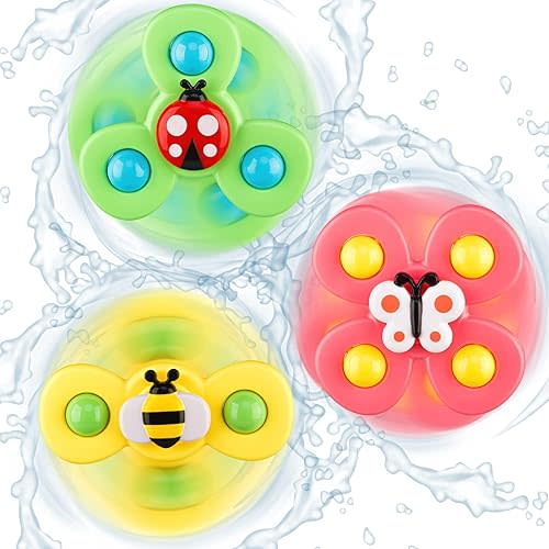Suction Cup Spinners, Baby Bath Toys 6-12-18 Months, Window Travel Toys for Toddler 1 2 3 Years Old, Fun Birthday Gifts for Infant Boys Girls (3 PCS)