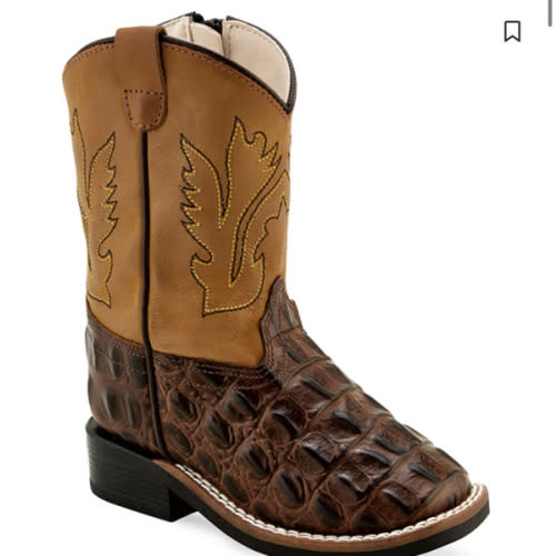 Old West Toddler Boys' Faux Horn Back Gator Print Western Boots - Broad Square Toe