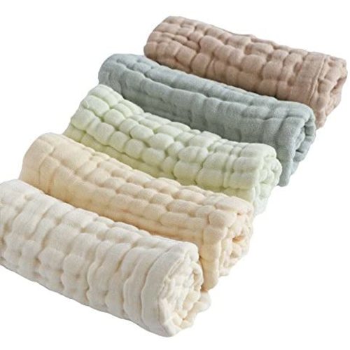 Babyhood 5 Pack Muslin Baby Washcloths Super Soft Newborn Bath Face Towels Cotton Reusable Wipes (11.8 X 11.8in) Light Green
