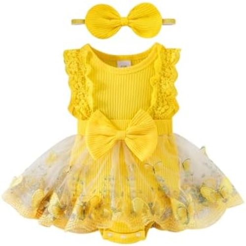 Baby Girl Clothes Infant Summer Outfits Cute Butterflies Mesh Ruffle Sleeveless Romper Headband Set 0-12 Months