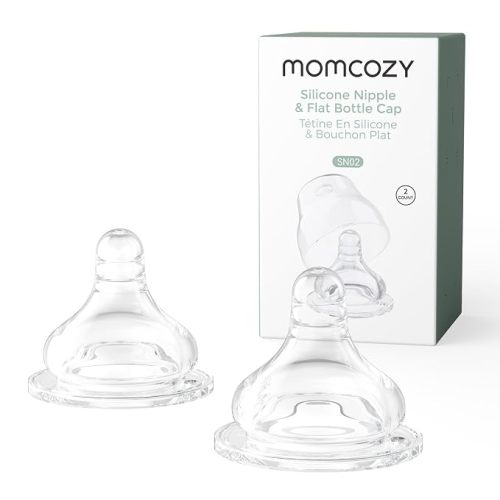Momcozy Soft Baby Nipple Premium Natural Flow Silicone for Wide-Neck Bottles, BPA-Free, Perfectly Compatible with Momcozy Breast Milk Cooler, Medium (Pack of 2)