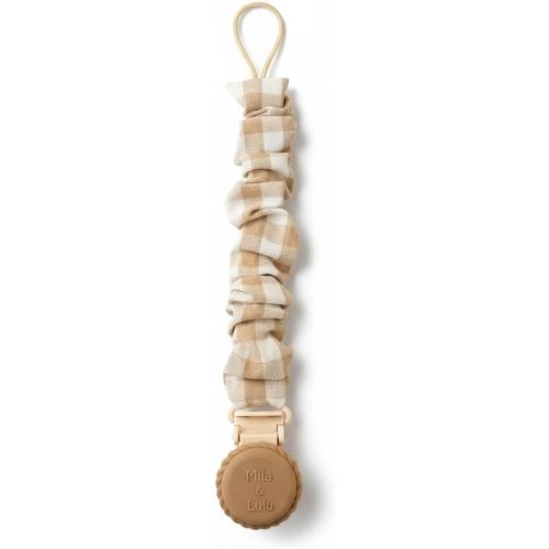 Muslin Cotton Pacifier Clips - Metal-Free, Lightweight and Secure Pacifier Holder for Babies (Hazel Miel) - Mila & Lulu