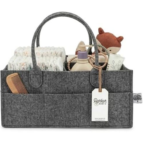 Parker Baby Co. Felt Diaper Caddy Organizer - Large, Charcoal