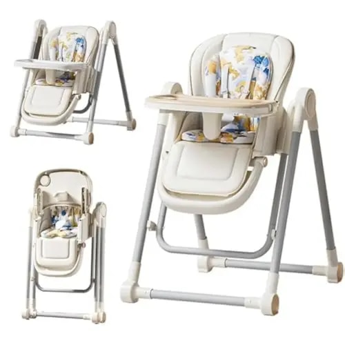 Baby High Chair,Chairs for Babies and Toddlers,Adjustable 2-in-1 Baby High Chair and Swing Chair,Portable Highchair for 1+ Years Old/Locking Wheels/Detachable PU Cushion