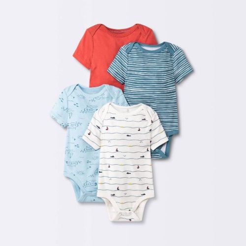 Baby Boys' 4pk Sweet Seaside Short Sleeve Bodysuit - Cloud Island™ Blue