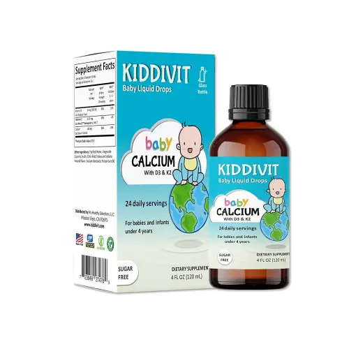 Kiddivit Baby Calcium Liquid Drops with Vitamin D3 & K2 – Gentle Bone & Growth Support Supplement – 24 Daily Servings – Inulin Fortified Prebiotic Fiber – Sugar Free, Gluten Free, Vegetarian, 4oz