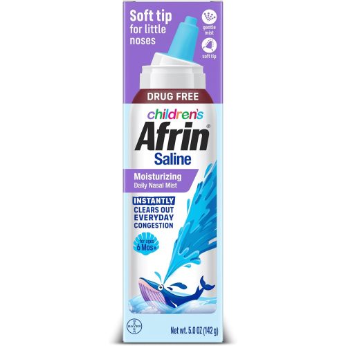 Afrin Moisturizing Children’s Saline Mist for Everyday Nasal Congestion and Dry Nose, Isotonic Seawater Saline Spray for Babies 6+ Months, Drug Free Baby Congestion Relief with Soft Tip Nozzle, 5 oz