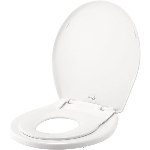 Little2Big Toilet Seat with Built-In Potty Training Seat, Slow Close, Durable Plastic, Made in USA, ELONGATED, White