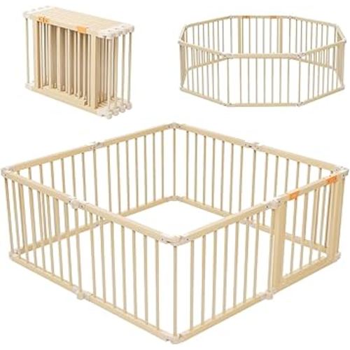 Baby Playpen, Foldable Wooden Playpen for Babies and Toddlers, Adjustable Multi-Shape Play Yard with Gate, 8 Panels Baby Fence, Indoor Play Area, Child Activity Center