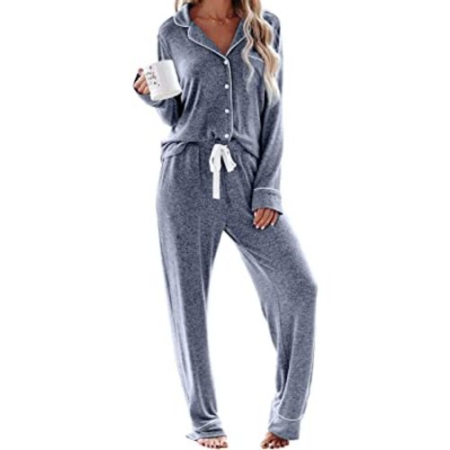 Aamikast Women's Pajama Sets Long Sleeve Button Down Sleepwear Nightwear Soft Pjs Lounge Sets
