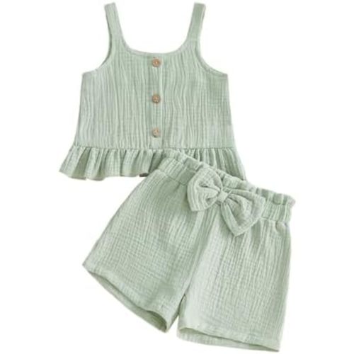Foidiccx Infant Toddler Baby Girl Clothes Cotton 2 Pieces Summer Sets Sleeveless Cami Shirts Ruffle Top Bow Shorts Outfits