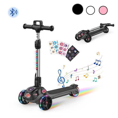 LiteFive MINI2 Electric Scooter For Kids 3-14, 30-60 Mins Ride Time, Colorful Glowing Wheels, Adjustable Height, Ideal Christmas Birthday Gifts for Boys Girls,Black