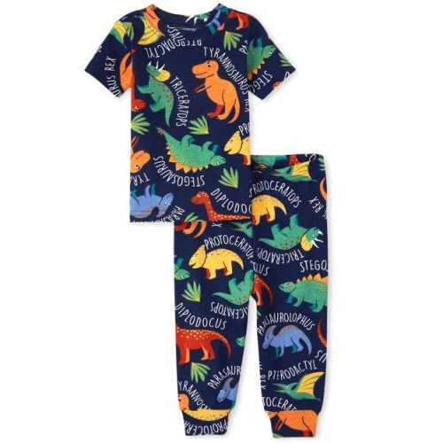 The Children's Place Baby Boys Short Sleeve Dino Snug Fit Cotton Pajamas Blue 0-3 M