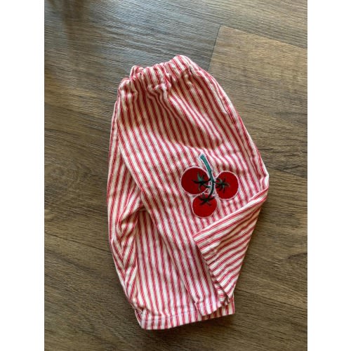 Handmade Cotton Baby Trousers, Red White Stripes, Tomato Patch, Loose Fit