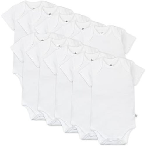HonestBaby 10-Pack Short Sleeve Bodysuits One-Piece 100% Organic Cotton for Infant Baby Boys, Girls, Unisex, Honestly Pure White, Newborn